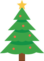 Stylized Christmas Tree Illustration with Star Topper and Colorful Ornaments