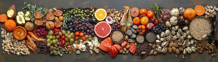 Healthy colorful fresh fruits and nuts variety