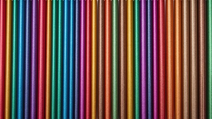 Obraz premium Vibrant metallic colored pencils aligned in rows, closeup, rainbow spectrum, artistic supplies for creative projects