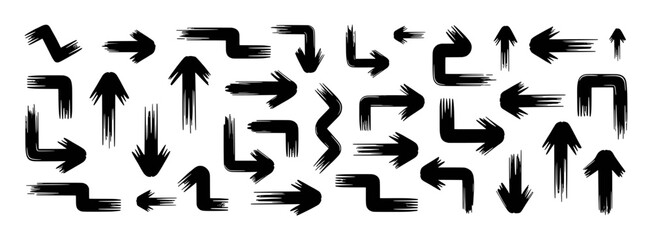 Collection of Black Brush Stroke Arrows Pointing in Various Directions