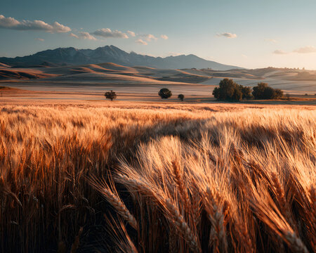 Fototapeta Organic wheat farm with minimal tillage practices, Agricultural Real Estate, sustainable grain production