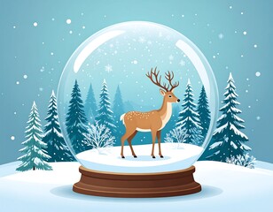 Winter scene in a snow globe with a deer
