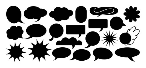 Collection of Black Speech Bubbles and Comic Book Style Shapes