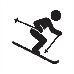 Skiing icon silhouette vector with white background
