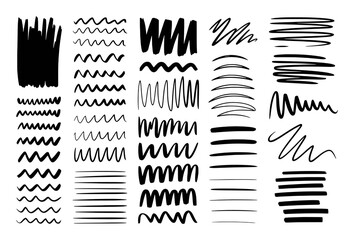Collection of Hand-Drawn Black Brush Strokes and Lines