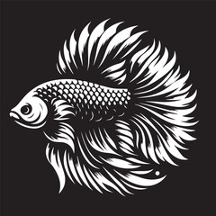 black and white betta fish logo vector