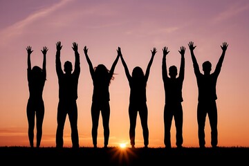 Group of happy people celebrating at a sunset beach party