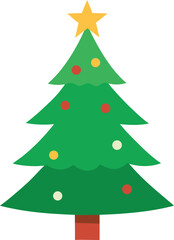Stylized Christmas Tree Illustration with Star Topper and Colorful Ornaments