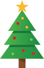 Stylized Christmas Tree Illustration with Star Topper and Colorful Ornaments