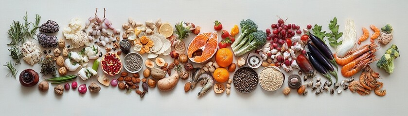 Healthy assorted fresh seafood and organic vegetables spread