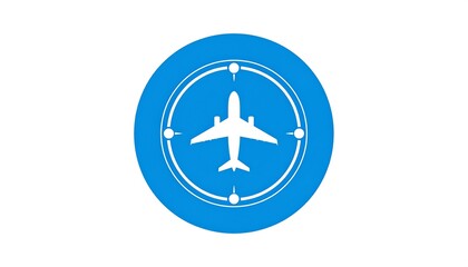Fototapeta premium A vibrant blue circle showcases a white airplane, centered within a circular compass-like design.