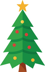 Stylized Christmas Tree Illustration with Star Topper and Colorful Ornaments