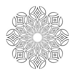 Radial Circle Floral Pattern. Abstract Decorative Flower. Round Design Element.