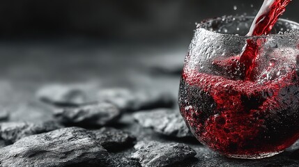 Macro Red Wine Splashing Against Goblet Wall Close-Up for Premium Alcohol Ad