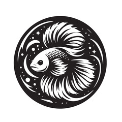 black and white betta fish logo vector