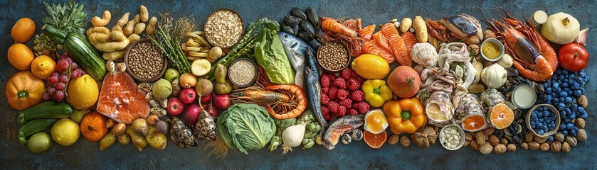 Colorful Variety of Fresh Fruits and Vegetables Flat Lay