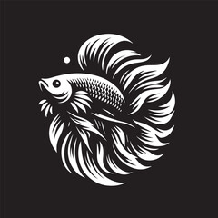 black and white betta fish logo vector