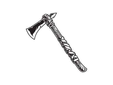 Black and white drawing of tomahawk vector design