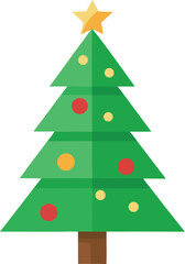 Stylized Christmas Tree Illustration with Star Topper and Colorful Ornaments
