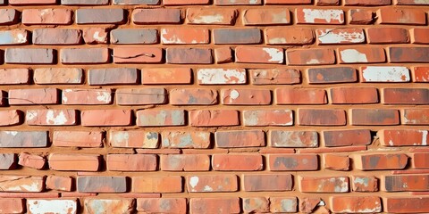 Obraz premium A weathered brick wall, multicolored, showing age and texture, texture, old wall