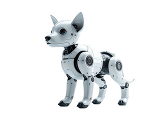 White robotic dog, mechanical limbs, digital rendering