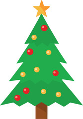 Stylized Christmas Tree Illustration with Star Topper and Colorful Ornaments