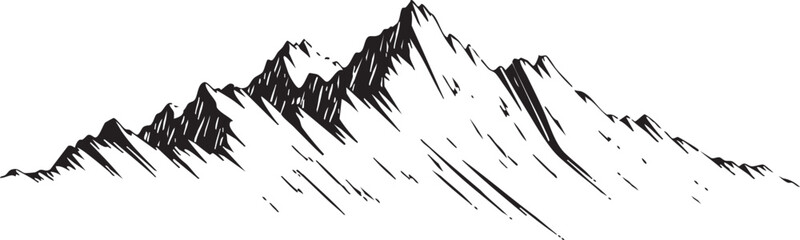 Mountain Range Silhouette Above Snowy Peaks – Black And White Graphic Illustration