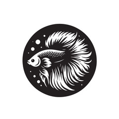 black and white betta fish logo vector