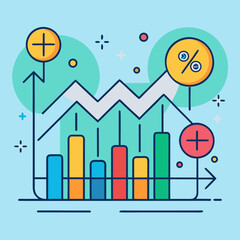 Financial growth and analysis with charts and percentages