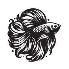 black and white betta fish logo vector