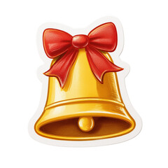 Golden Christmas Bell with Red Ribbon Decoration isolated on a transparent background holiday festive