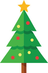 Stylized Christmas Tree Illustration with Star Topper and Colorful Ornaments