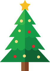Stylized Christmas Tree Illustration with Star Topper and Colorful Ornaments