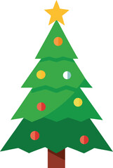 Stylized Christmas Tree Illustration with Star Topper and Colorful Ornaments