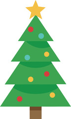 Stylized Christmas Tree Illustration with Star Topper and Colorful Ornaments