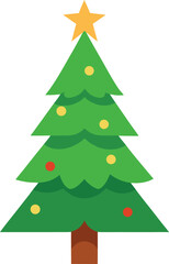 Stylized Christmas Tree Illustration with Star Topper and Colorful Ornaments
