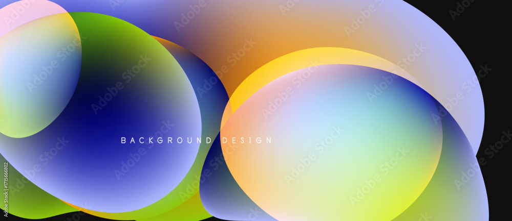 Poster abstract colorful overlapping circles create dynamic visual effect. gradient hues blend, forming mod