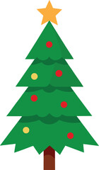Stylized Christmas Tree Illustration with Star Topper and Colorful Ornaments