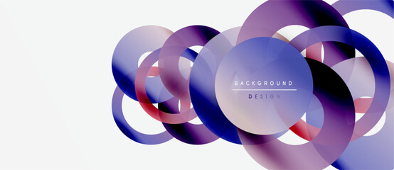 Abstract circles overlap, creating vibrant purple, blue gradients. Minimalist design with text elements background, design. Modern aesthetic.
