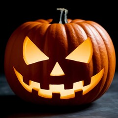 Glowing Jack-o'-Lantern: A grinning jack-o'-lantern with a mischievous carved face, radiating an inviting warmth against the darkness, perfect for capturing the essence of Halloween.