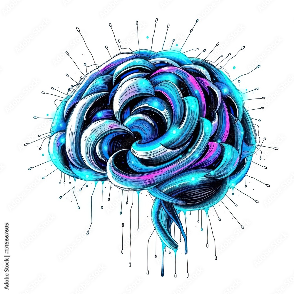 Fototapete digital transformation concept abstract data flow merging into ai brain