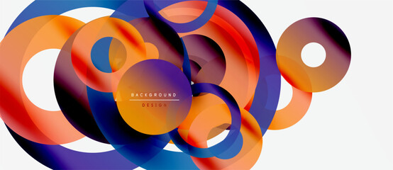 Abstract colorful circles overlap creating dynamic visual effect. Modern design elements suggest movement, energy, innovation.