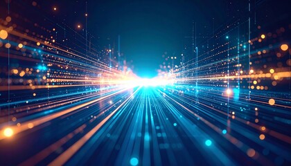 Futuristic Data Stream Abstract Background - Blue Orange Light Trails