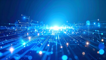 Futuristic Digital Network Circuit Board Technology Blue Background