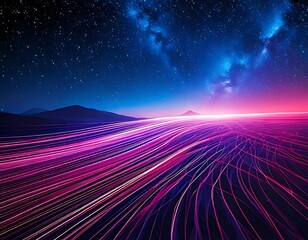 Futuristic landscape under a starry night sky