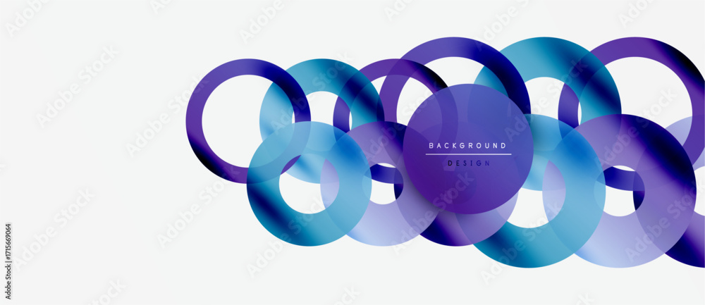 Poster abstract circles overlap, creating dynamic blue purple gradient. modern design element for backgroun