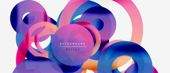 Abstract colorful shapes overlap, creating dynamic visual effect. Modern design elements suggest fluidity, energy, innovation.