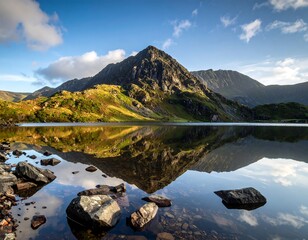 Mountain reflected in a calm lake