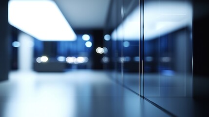 Modern Office Interior, Glass Walls, Blue Hues