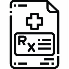 Obraz premium A black and white line icon of a medical prescription document with an Rx symbol.